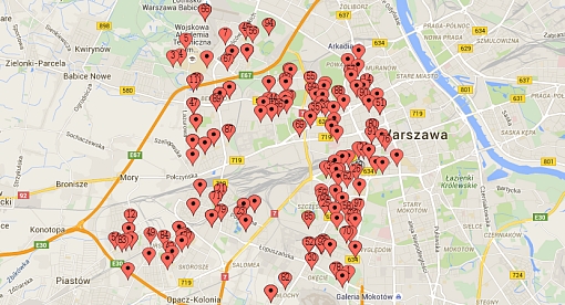 Lokale wyborcze w okręgu nr 45 do senatu na mapie Warszawy