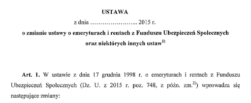 nagłówek ustawy o zmianie ustawy o emeryturach...