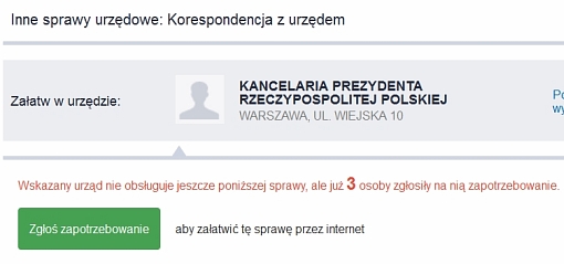 Kancelaria Prezydenta nie obsługuje