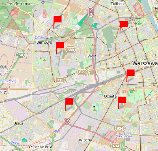 Punkty zbiórki podpisów na mapie Warszawy