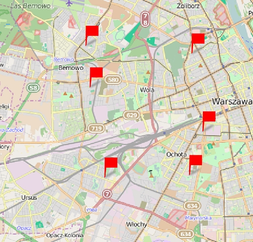 Punkty zbiórki podpisów na mapie Warszawy