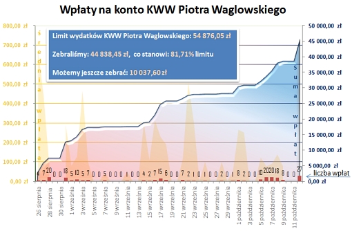 Wpłaty na konto KWW Piotra Waglowskiego w ujęciu sumarycznym