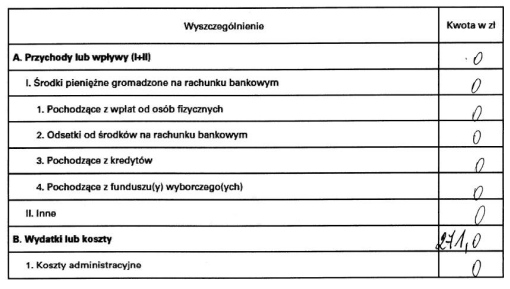 fragment sprawozdania jednego z komitetów wyborczych